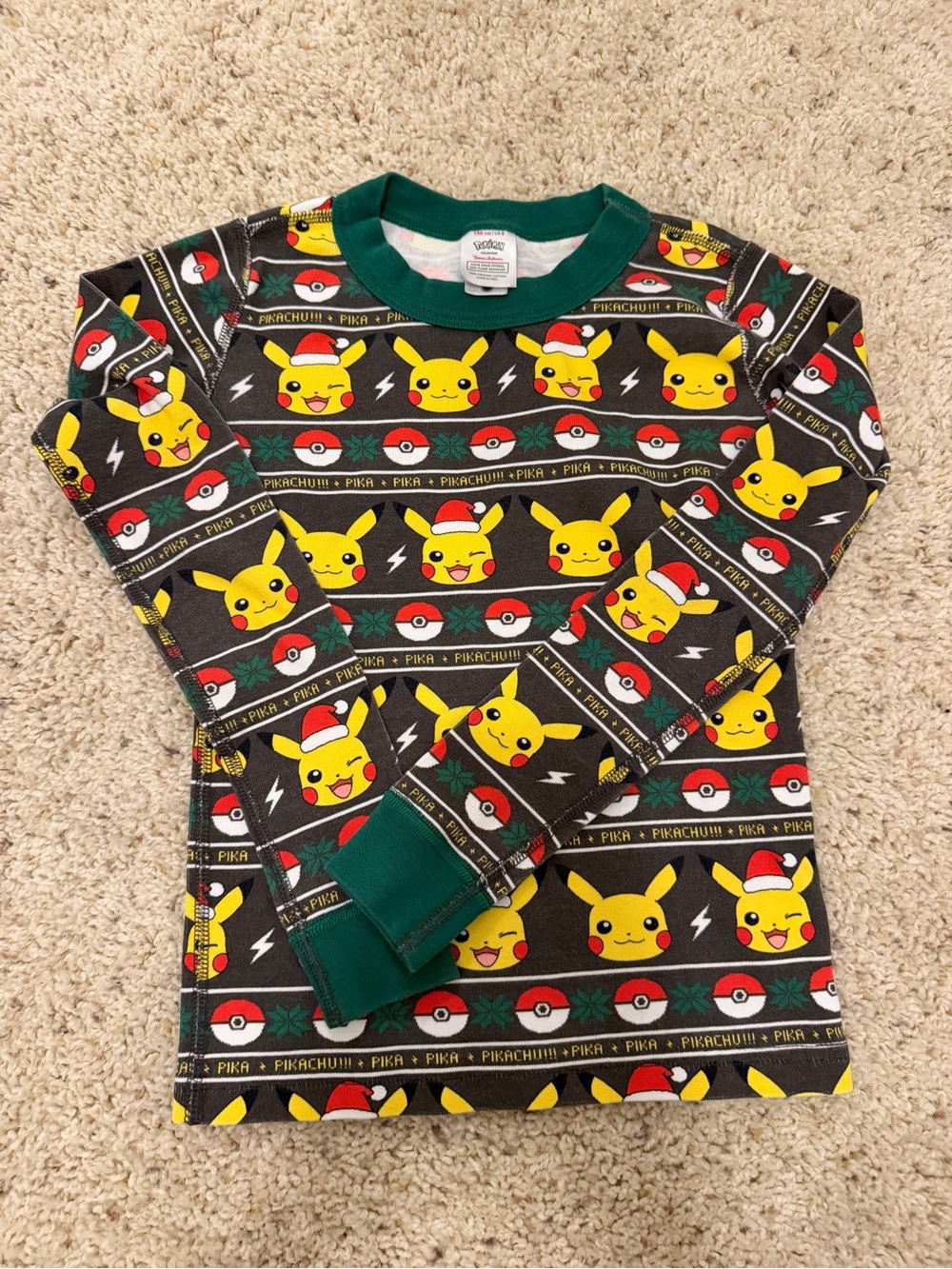 Pikachu Kids Holiday Pajama Top - Black/Green 8Y